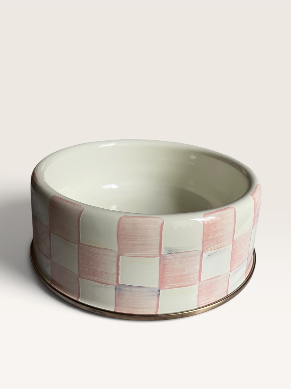 MacKenzie-Childs Rosy Check , Large Enamel Dog Bowl